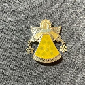 Vintage Signed KC Enamel & Rhinestone Angel Pin
